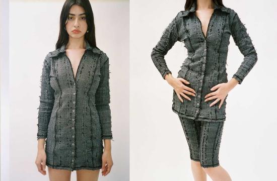  Luna Del Pinal 숏 원피스 루나 델 피날 오버다이드 핀 드레스 다크 그레이/블루/블랙 - OTHER BRANDS