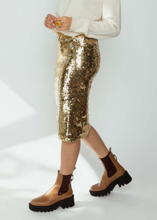  에이치플러스 하노 베셀 미디 스커트 H+ Hannoh Wessel Jlona 세퀸 스커트 골드 - H+ HANNOH WESSEL