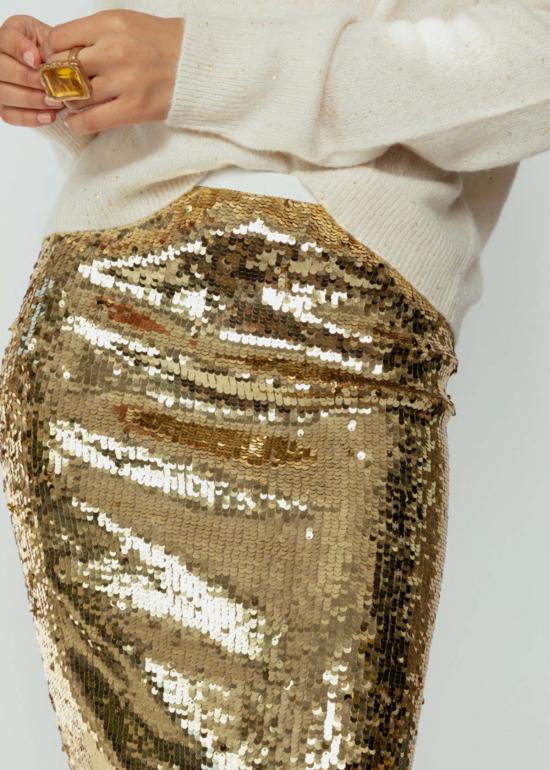  에이치플러스 하노 베셀 미디 스커트 H+ Hannoh Wessel Jlona 세퀸 스커트 골드 - H+ HANNOH WESSEL