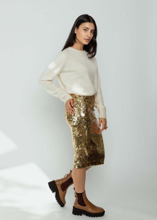  에이치플러스 하노 베셀 미디 스커트 H+ Hannoh Wessel Jlona 세퀸 스커트 골드 - H+ HANNOH WESSEL