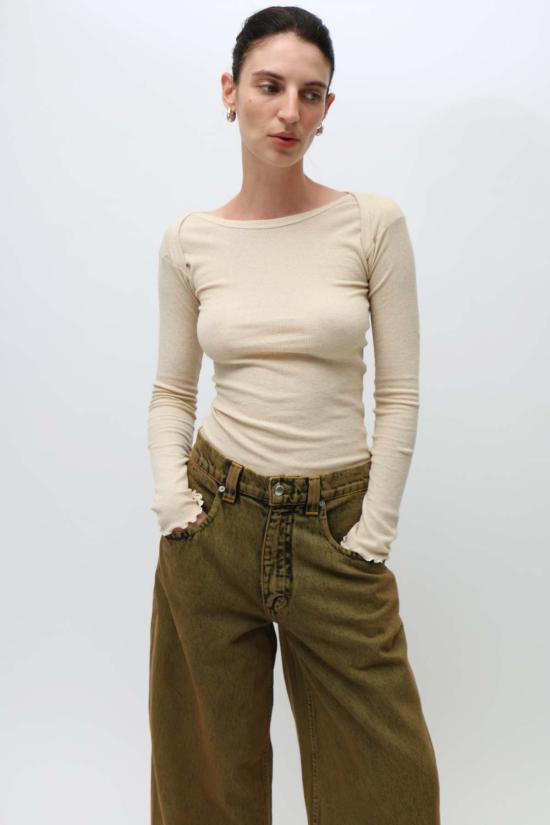  베이스레인지 긴팔 티셔츠 언다이드 디스크 롱슬리브 탑 크림 - BASERANGE