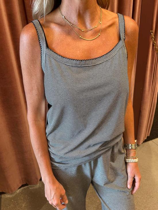  도니 민소매 티셔츠 . 저지 스트라이프 스파게티 탱크 제트 스트라이프