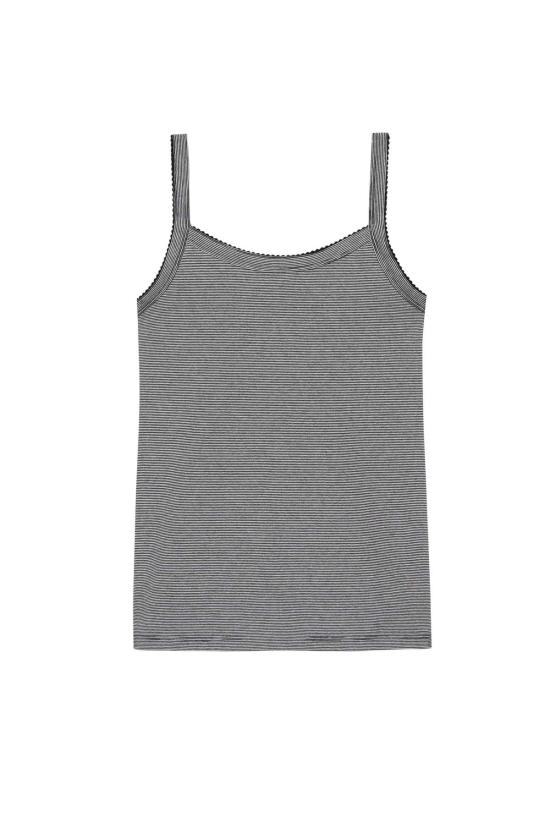  도니 민소매 티셔츠 . 저지 스트라이프 스파게티 탱크 제트 스트라이프 - DONNI.