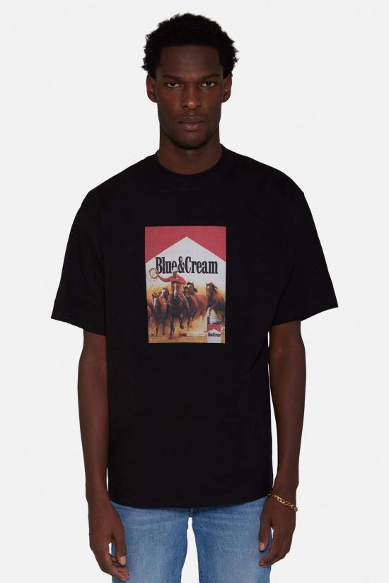  블루&크림 반팔 티셔츠 말보로 티 블랙