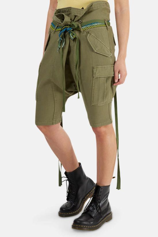  알13 숏팬츠 R13 롤드 웨이스트 카고 숏 올리브 - R13