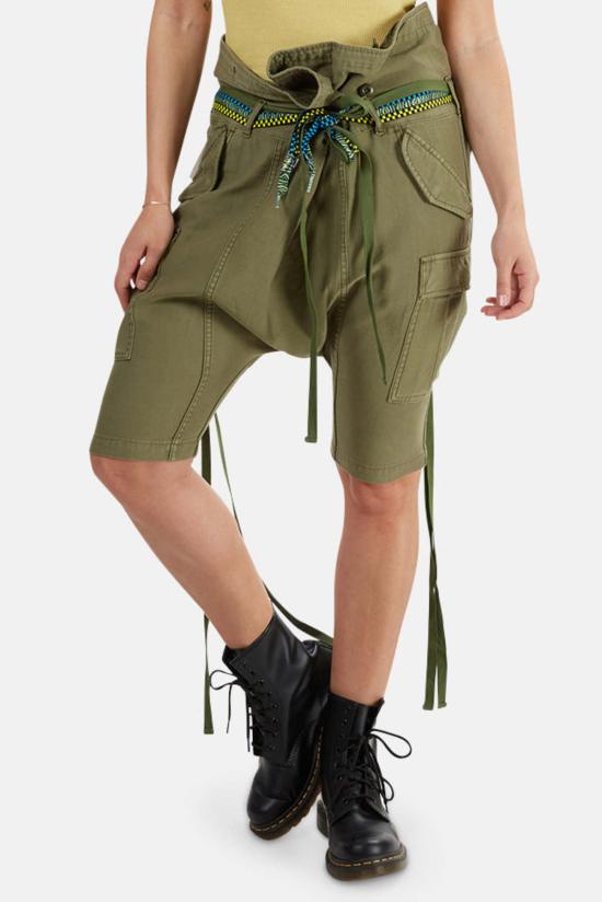  알13 숏팬츠 R13 롤드 웨이스트 카고 숏 올리브 - R13