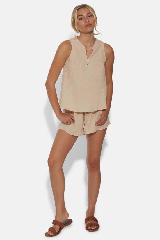  더 타일 클럽 민소매 티셔츠 타일 클럽 데본 거즈 슬리브리스 탑 내추럴 - THE TILE CLUB