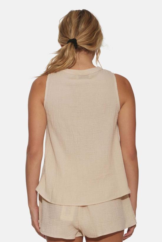  더 타일 클럽 민소매 티셔츠 타일 클럽 데본 거즈 슬리브리스 탑 내추럴 - THE TILE CLUB