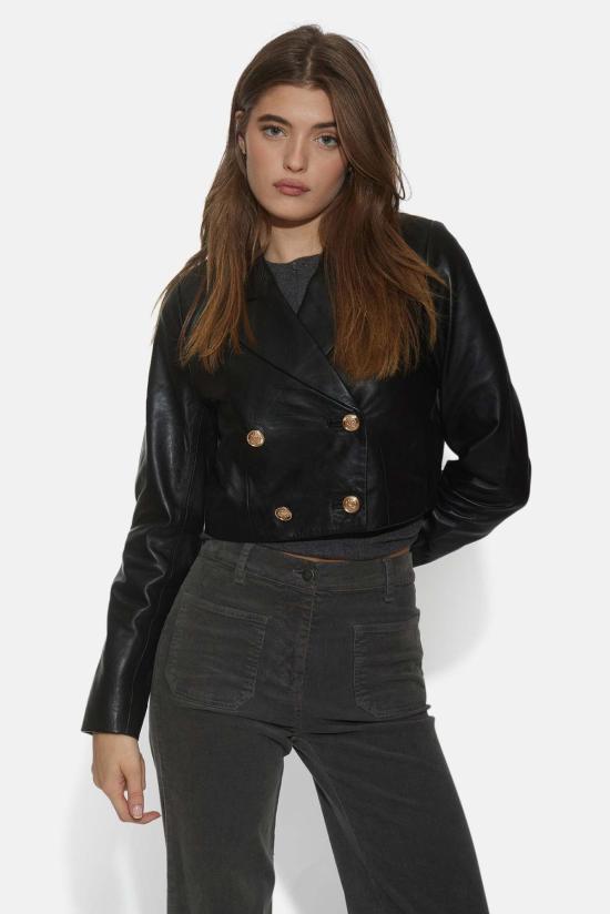  카미 뉴욕 가죽 자켓 캐미 NYC 보아 크롭 가죽 재킷 블랙 - CAMI NYC