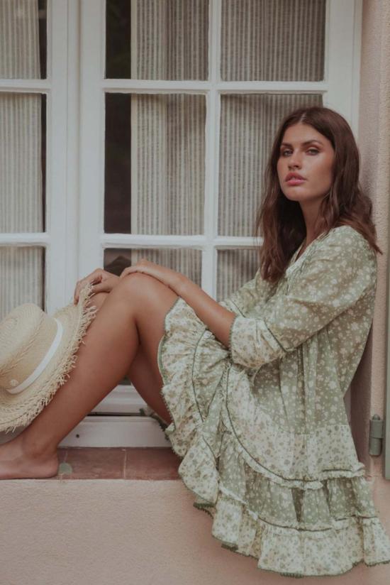  Sunday Saint-Tropez 롱 원피스 Sunday Saint Tropez Bella Ciao 드레스 카키 - SUNDAY SAINT-TROPEZ