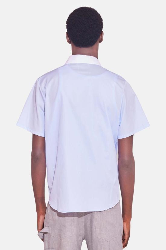  Blue&Cream 반팔 셔츠 블루&크림 팝린 반팔 버튼다운 옅은 파란색/흰색 칼라 - BLUE&CREAM