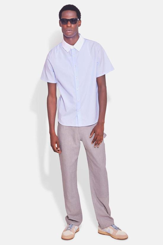  Blue&Cream 반팔 셔츠 블루&크림 팝린 반팔 버튼다운 옅은 파란색/흰색 칼라 - BLUE&CREAM