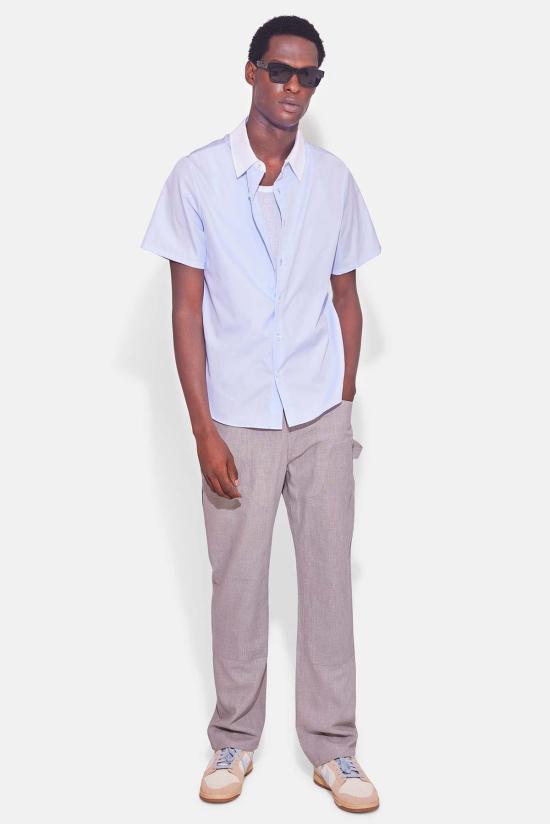  Blue&Cream 반팔 셔츠 블루&크림 팝린 반팔 버튼다운 옅은 파란색/흰색 칼라 - BLUE&CREAM