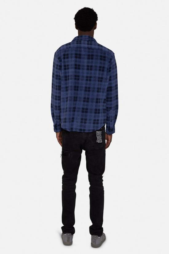  블루&크림 긴팔 셔츠 폴라 플리스 오버셔츠 네이비 플레드 - BLUE&CREAM