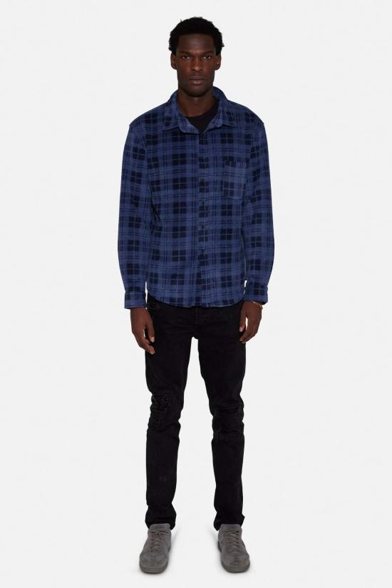  블루&크림 긴팔 셔츠 폴라 플리스 오버셔츠 네이비 플레드