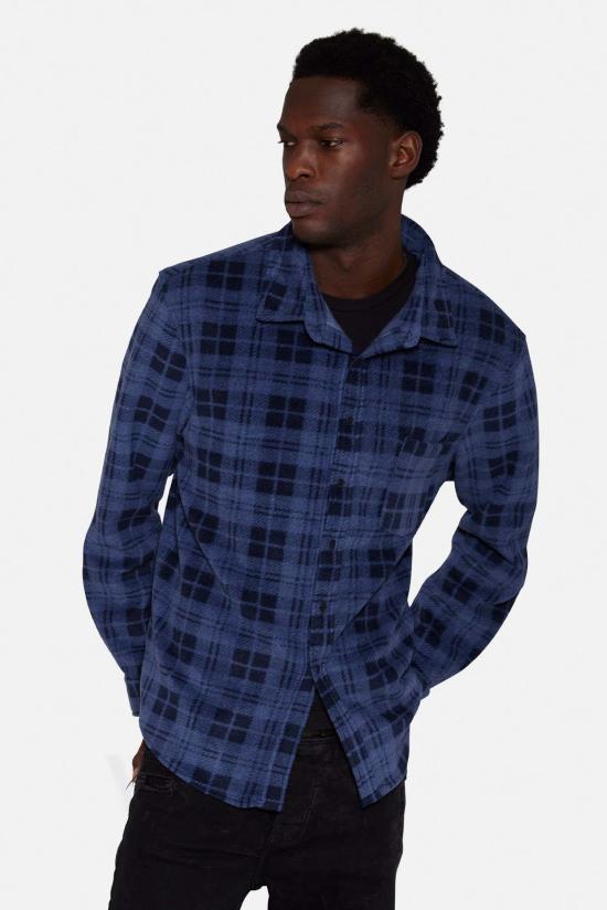  블루&크림 자켓 폴라 플리스 오버셔츠 네이비 플레드 - BLUE&CREAM