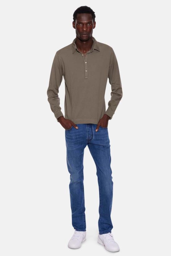  볼리올리 폴로 티셔츠 코튼 캐시미어 롱슬리브 폴로 아미 그린 - BOGLIOLI