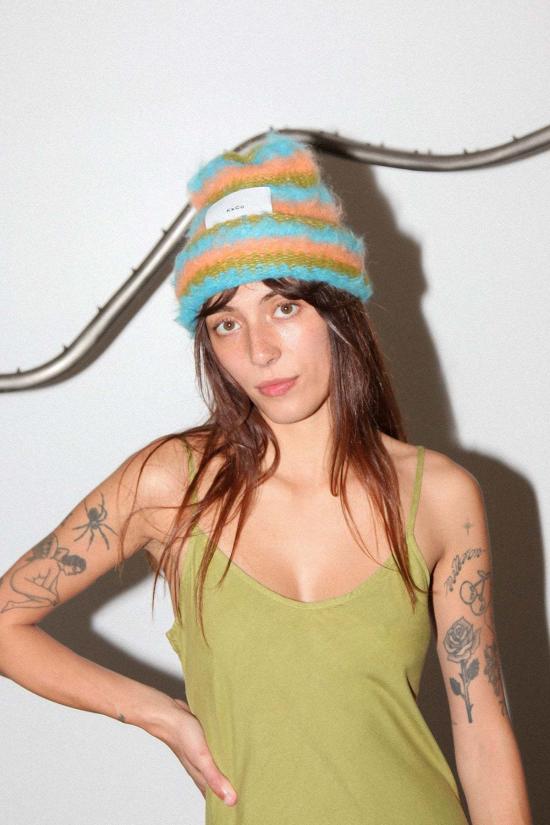  케이코 비니 Kk Co 스트라이프드 수리 비니 리프 - KKCO