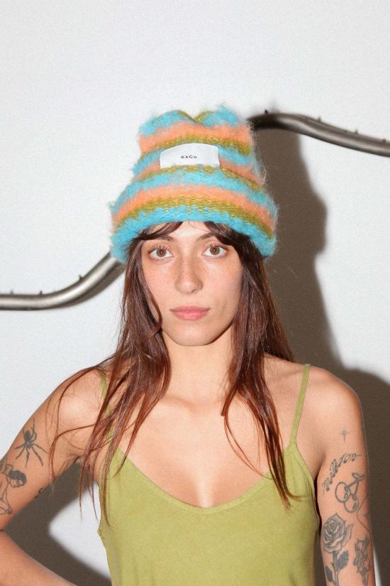  케이코 비니 Kk Co 스트라이프드 수리 비니 리프