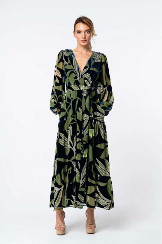  Ciebon 롱 원피스 Lilian Velvet Burnout Maxi Wrap Dress 그린/네이비