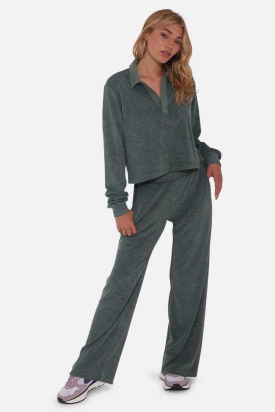  더 타일 클럽 스트레이트 팬츠 타일 클럽 골디 와이드 레그 테리 팬츠 그린 - THE TILE CLUB