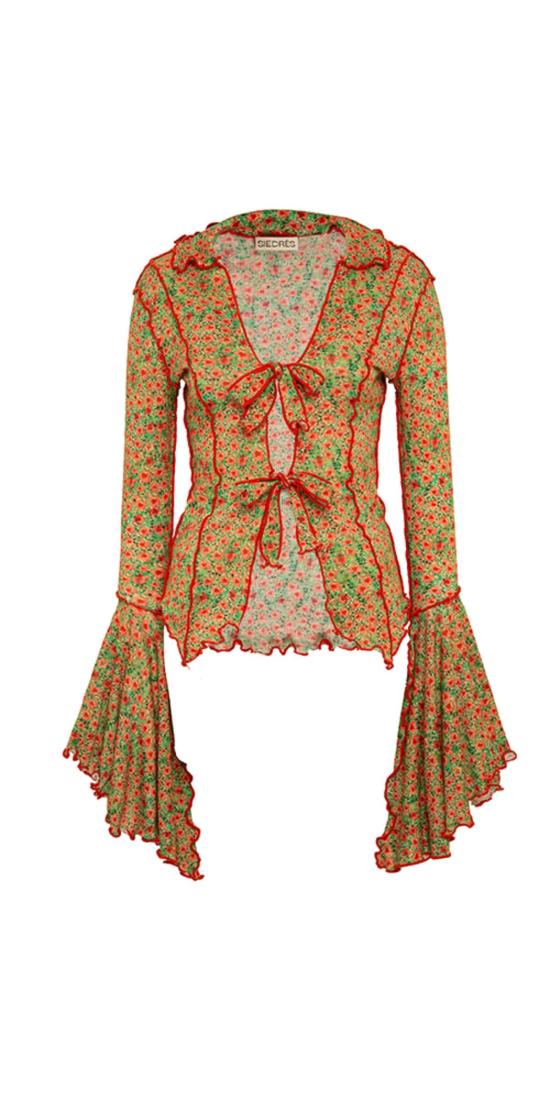  SIEDRÉS 블라우스 SiedrÉs Zee 플루티드 슬리브 타이 프런트 셔츠 멀티 - OTHER BRANDS