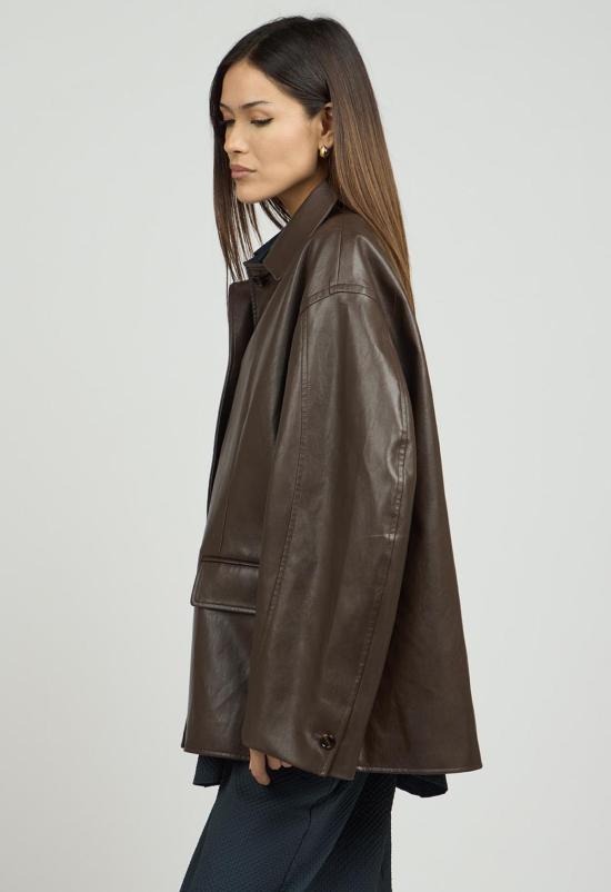  더 엔케이씨 스토어 가죽 자켓 Nkc 토니 비건 가죽 재킷 브라운 - The NKC Store