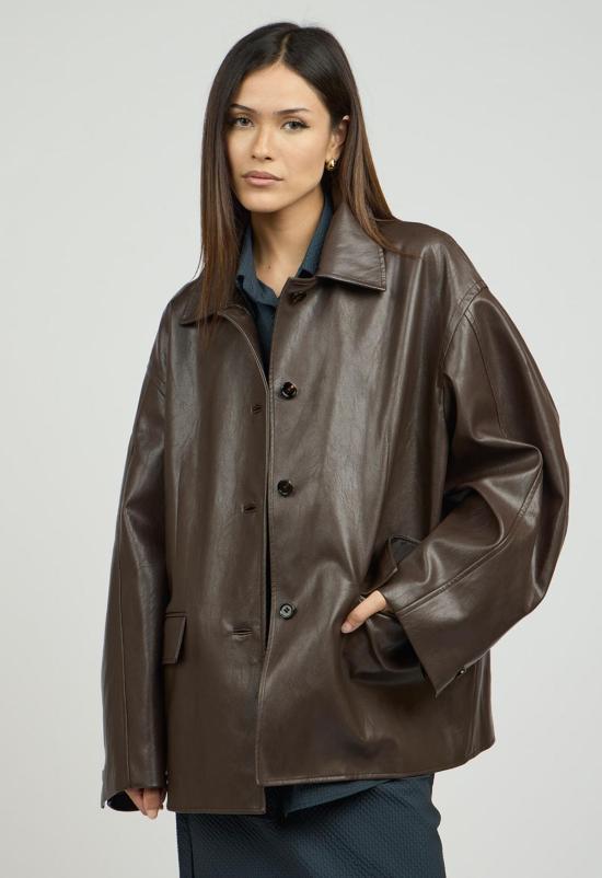  더 엔케이씨 스토어 가죽 자켓 Nkc 토니 비건 가죽 재킷 브라운