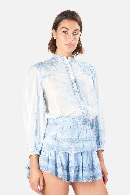  러브쉐이크팬시 블라우스 러브 쉑 팬시 론다  퍼시픽 인디고 핸드 다이 - LOVESHACKFANCY