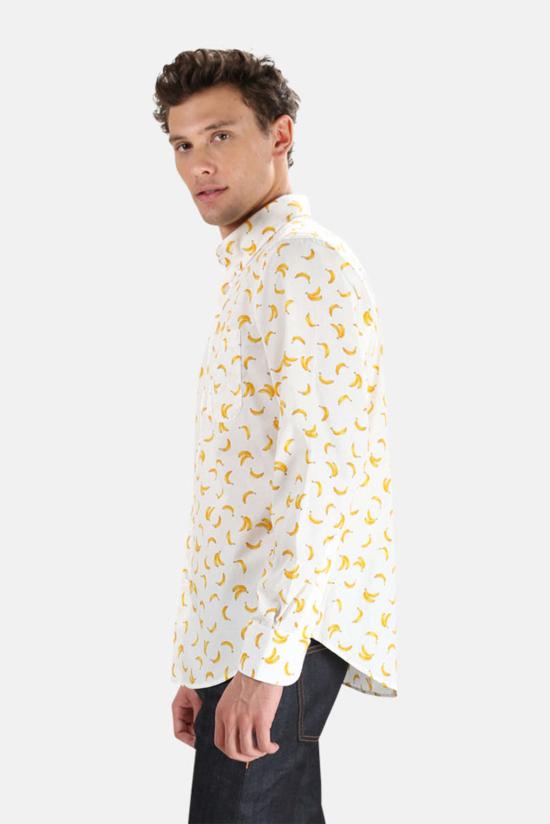  Naked & Famous 긴팔 셔츠 네이키드 & 페이머스 이지  화이트 바나나 프린트 - NAKED & FAMOUS