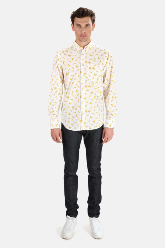  Naked & Famous 긴팔 셔츠 네이키드 & 페이머스 이지  화이트 바나나 프린트 - NAKED & FAMOUS