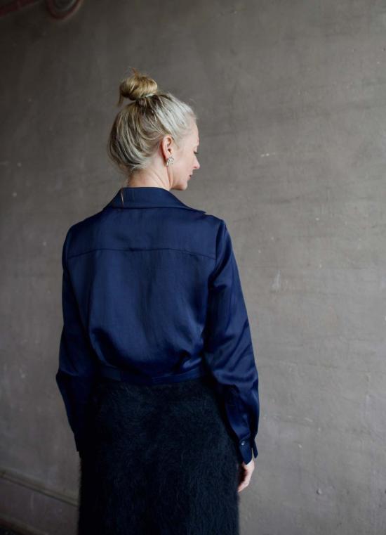  티더블유피 블라우스 Twp Gtgoan 코팅 리넨 블렌드 탑 네이비 블루 - TWP