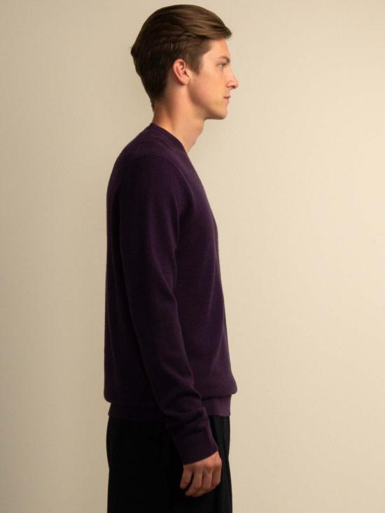 퓨어 캐시미어 엔와이씨 긴팔 티셔츠 Purecashmere Nyc 남성 V넥 스웨터 딥 퍼플 - PURECASHMERE NYC