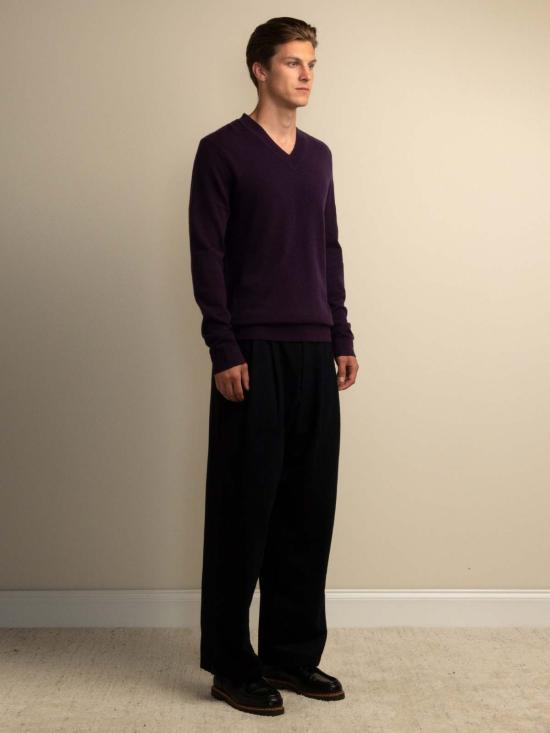  퓨어 캐시미어 엔와이씨 긴팔 티셔츠 Purecashmere Nyc 남성 V넥 스웨터 딥 퍼플 - PURECASHMERE NYC