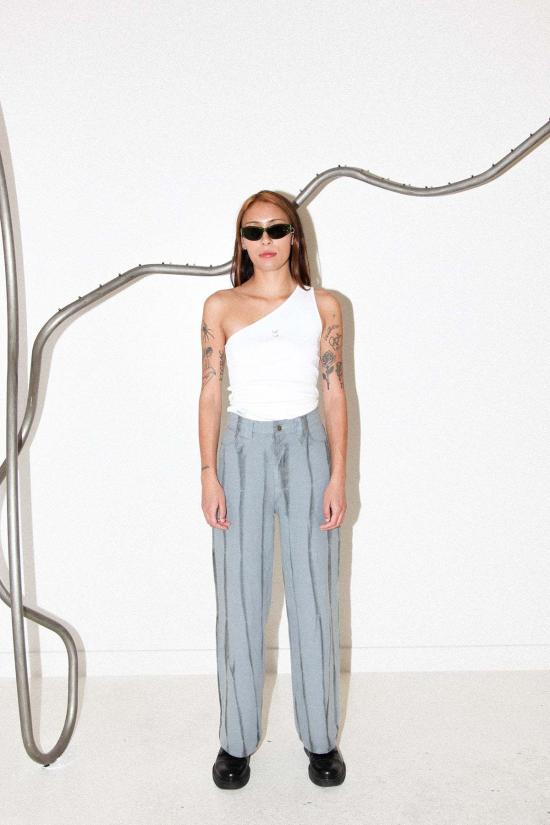  케이코 민소매 티셔츠 Kk Co 피어싱 원 숄더 리브 탱크 화이트 - KKCO