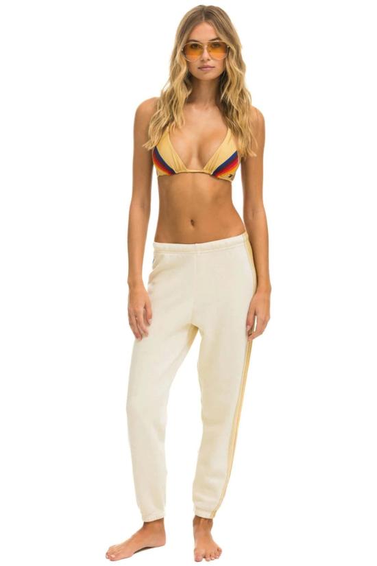  에비에이터 에디션 스트레이트 팬츠 Aviator Nation 5 스트라이프 스웨트 팬츠 빈티지 화이트/탠 - AVIATOR NATION