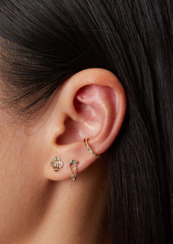  스코샤 이어링 트리오 클러스터 믹스드 스톤 체인 스터드 - SCOSHA