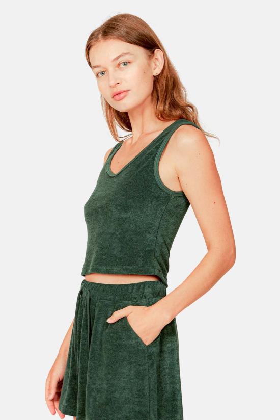  블루&크림 민소매 티셔츠 조 크롭 탱크 포레스트 그린 - BLUE&CREAM