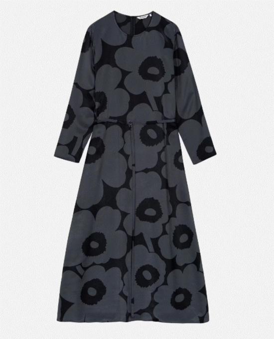  마리메꼬 롱 원피스 Marimekko Mennyt Unikko 드레스 블랙 - MARIMEKKO
