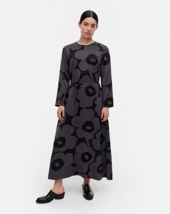  마리메꼬 롱 원피스 Marimekko Mennyt Unikko 드레스 블랙