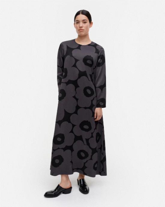  마리메꼬 롱 원피스 Marimekko Mennyt Unikko 드레스 블랙 - MARIMEKKO