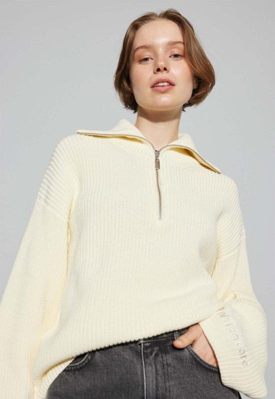  오벌 스퀘어 스웨터 타원형 사각형 니트 로고 지퍼 화이트 - OVAL SQUARE