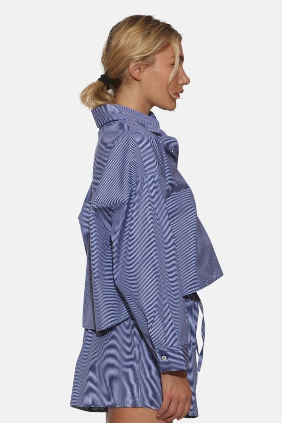  The Tile Club 긴팔 티셔츠 타일 클럽 갠셋 팝린 크롭 셔츠 네이비/화이트 핀스트라이프 - THE TILE CLUB