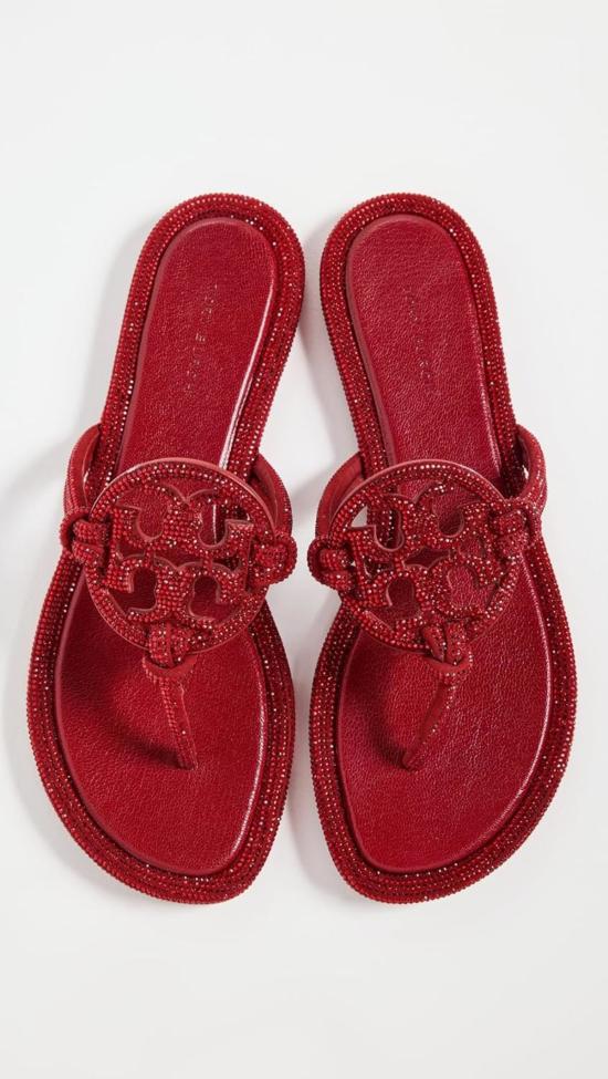  토리버치 슈즈 밀러 노티드 파베 스웨이드 샌들 루비 - TORY BURCH