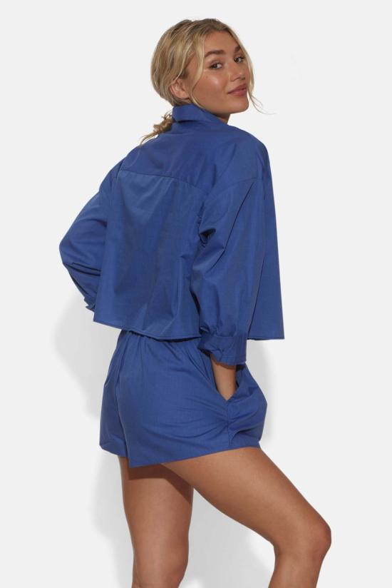  더 타일 클럽 셔츠 타일 클럽 갠셋 팝린 크롭 셔츠 다크 샴브레이 - THE TILE CLUB