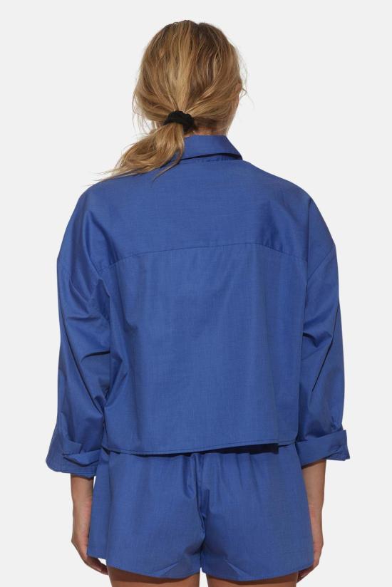  더 타일 클럽 셔츠 타일 클럽 갠셋 팝린 크롭 셔츠 다크 샴브레이 - THE TILE CLUB