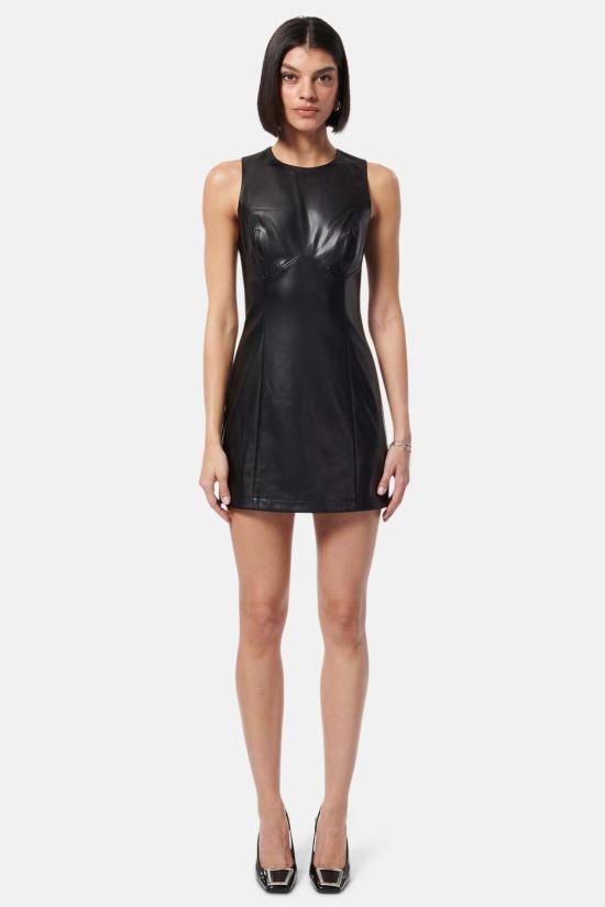  카미 뉴욕 숏 원피스 캐미 NYC 주비아 비건 레더 드레스 블랙