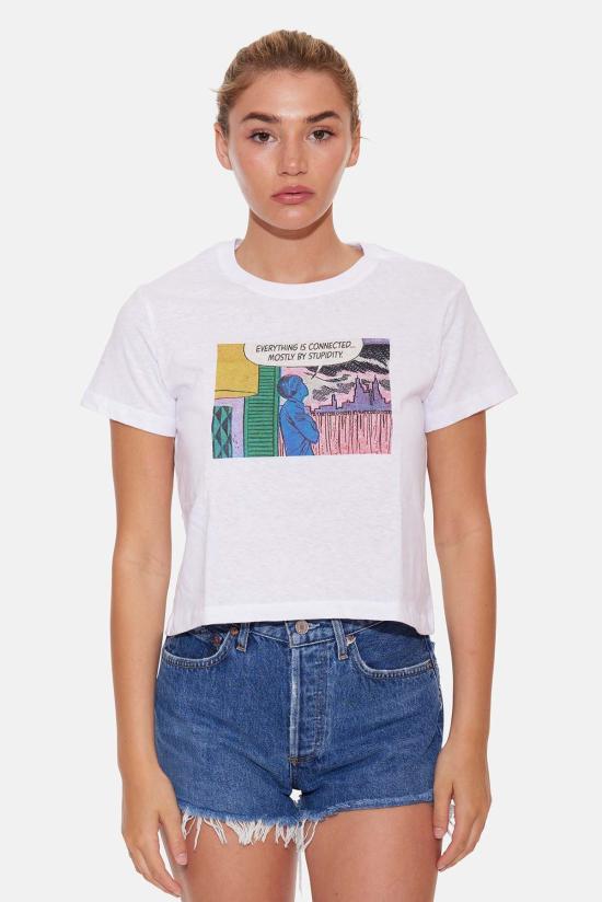  블루&크림 반팔 티셔츠 Everything Is Connected 티셔츠 - BLUE&CREAM