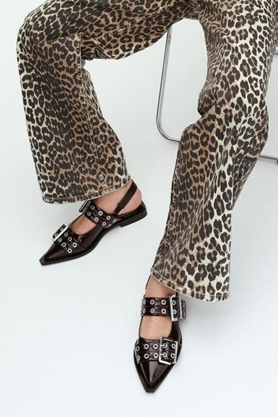  가니 플랫 슈즈 청키 버클 발레리나 버건디 - GANNI