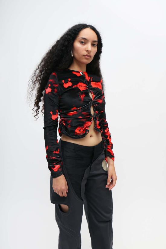  Lucille Thièvre 가디건 루실 티에브르 프린트 벨벳 저지 카디건 레드/블랙 - OTHER BRANDS